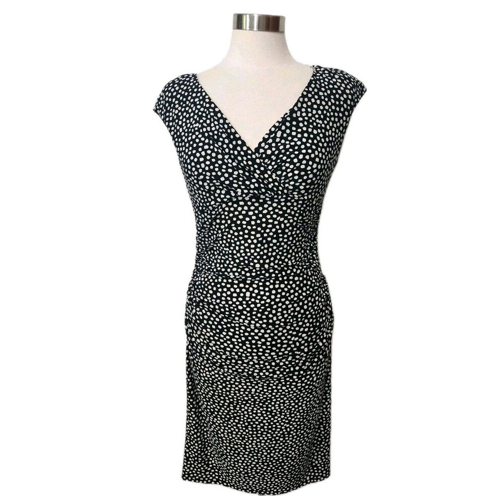 Chaps Womens Dress M Black Empire Waist Fit Flare Side Ruched Stretch Bodycon
